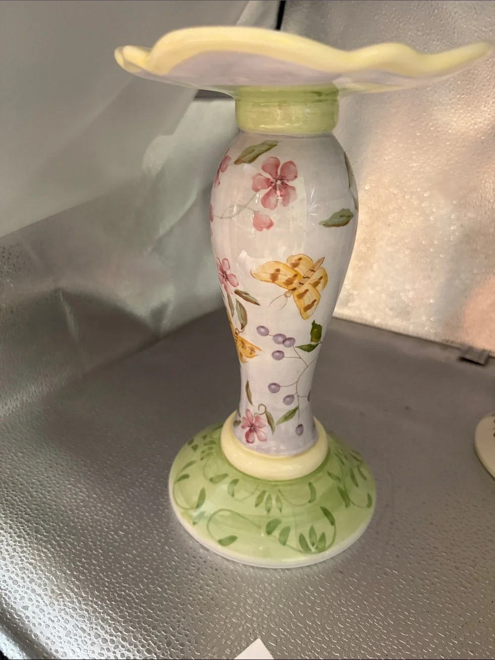 Floral and ButterflyCeramic Candle Hand Painted Pillar by Capiware